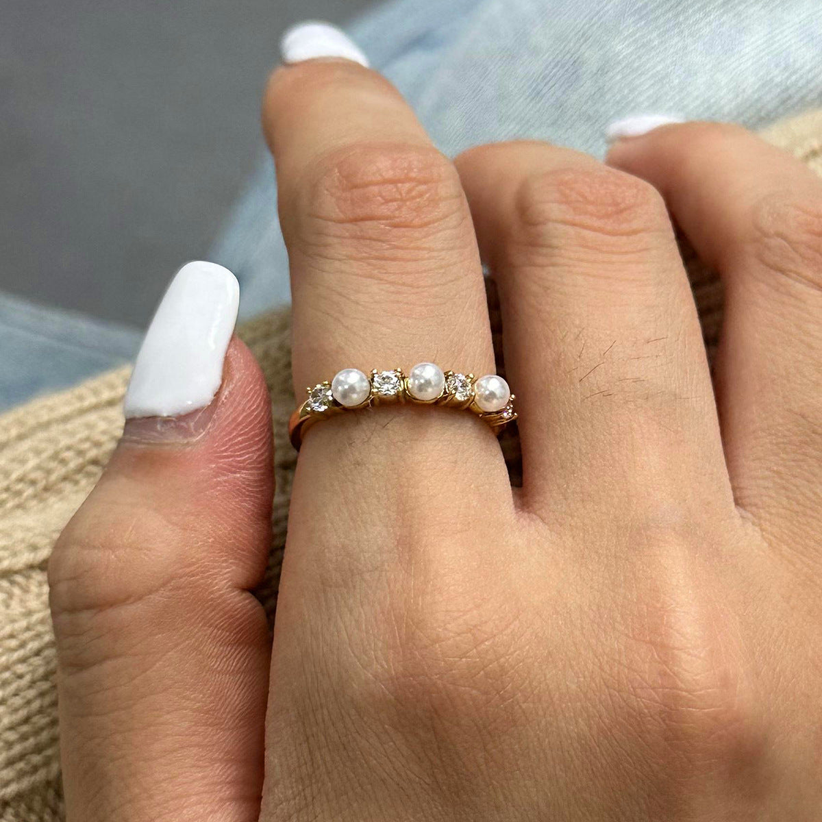 Keisha Ring med Diamanter og Perleudsmykning