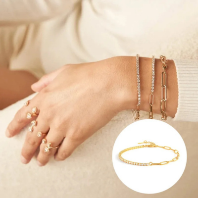 "FAE Sæt med Lås og Tennisarmbånd" kan omskrives til "FAE Sæt med Lås og Tennis-inspireret Armbånd".
