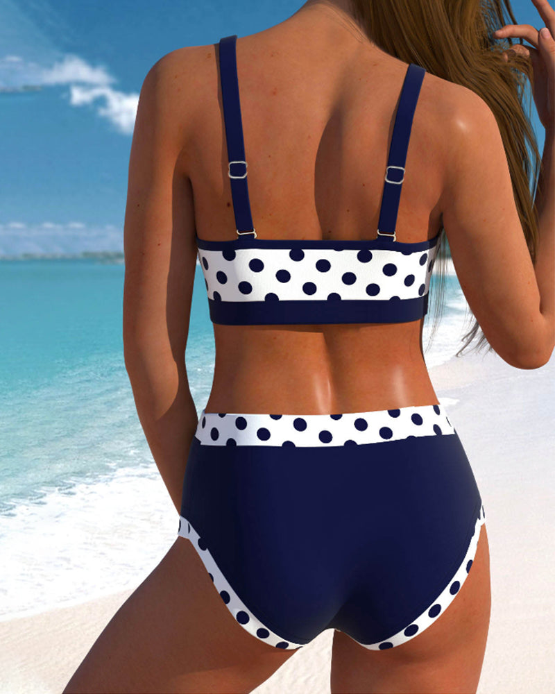 Liesbeth - Høy Midje Prikkete Bikini med Fargerikt Patchwork