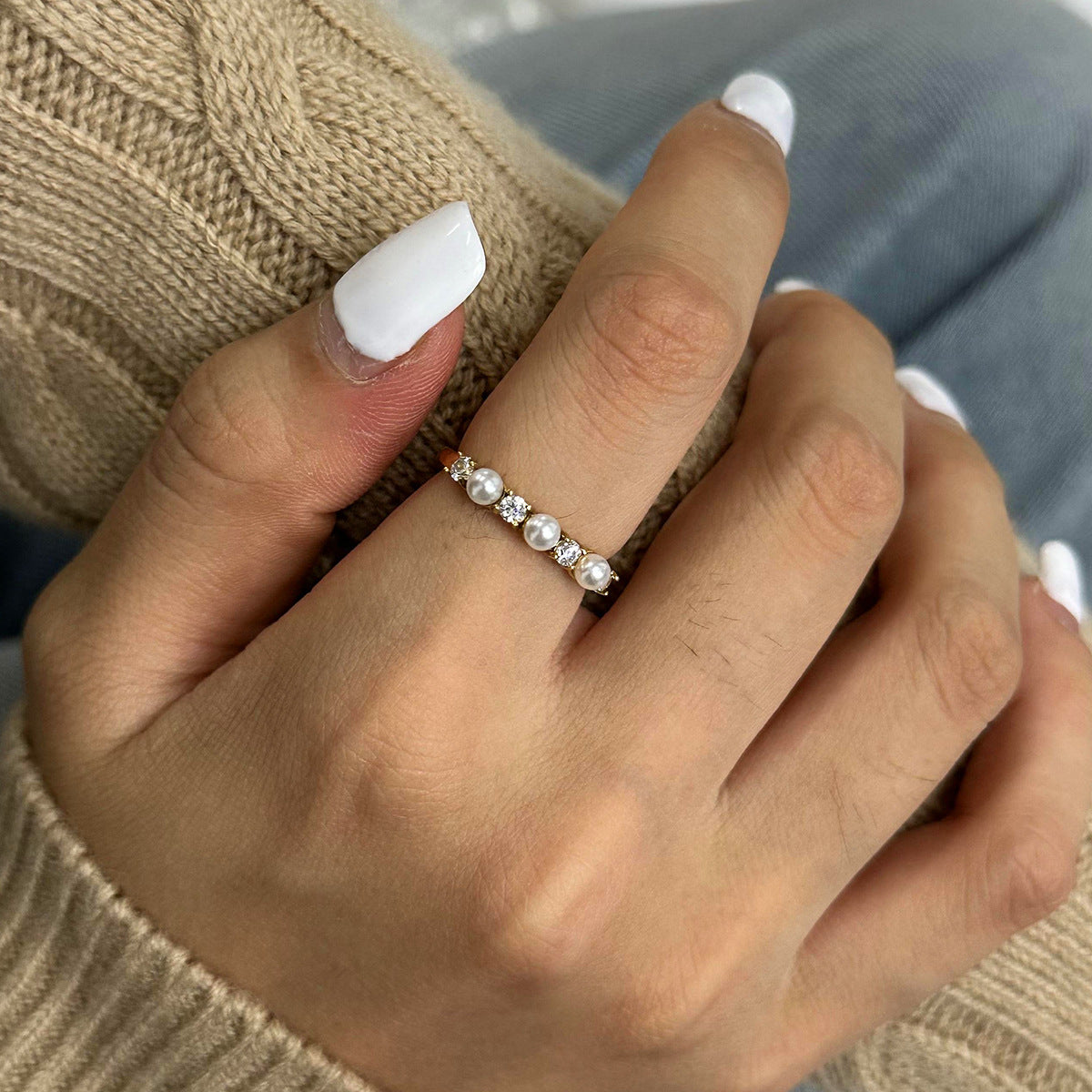 Keisha Ring med Diamanter og Perleudsmykning